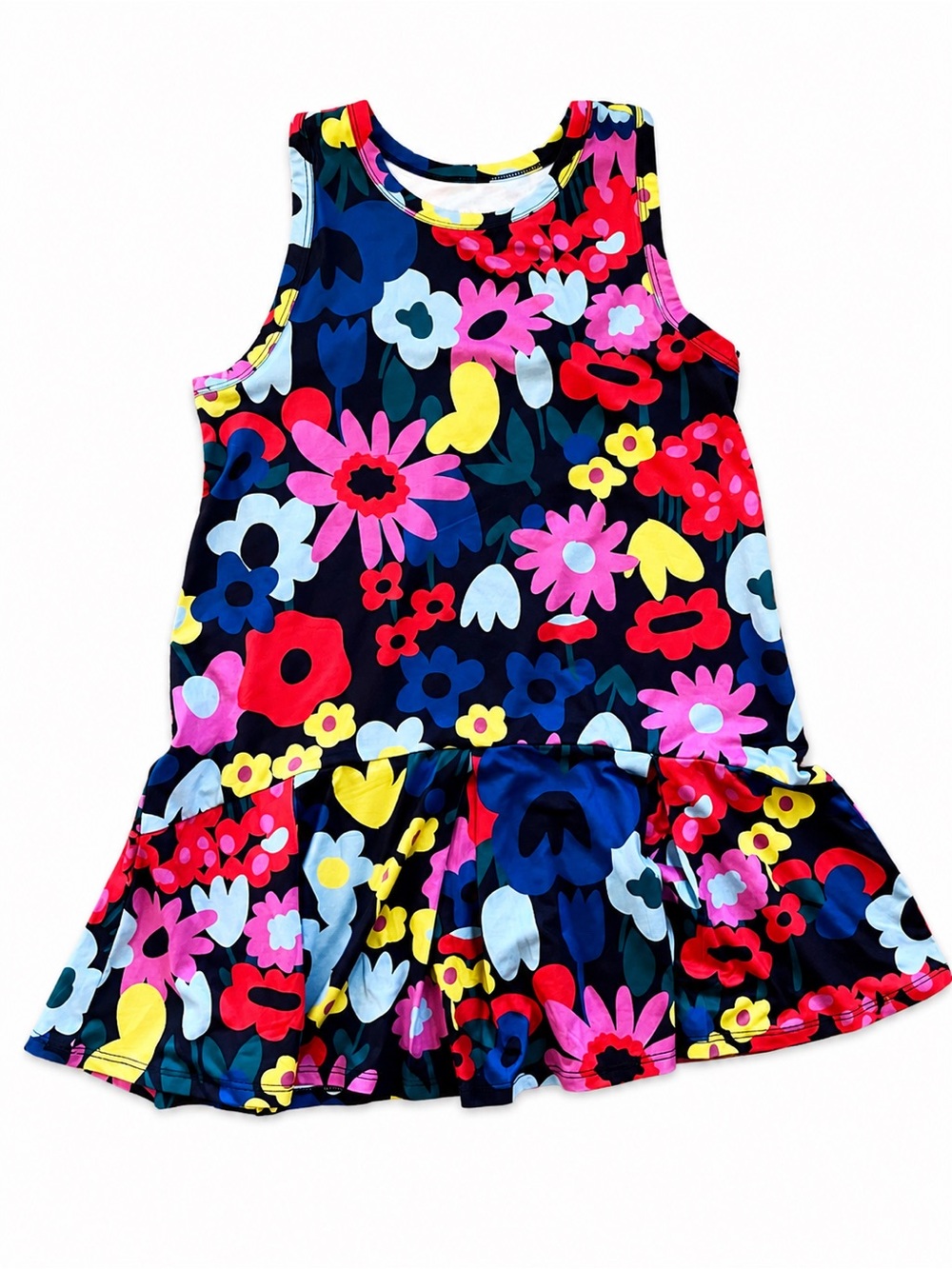 Hanna Andersson AnNavy Floral Tank Dress with Ruffle Hem